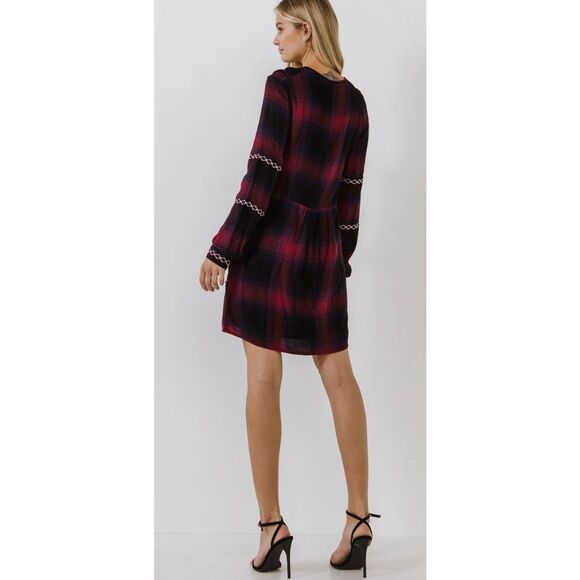 NWT English Factory Dark Navy Plaid Dress Size Small - Picture 4 of 7